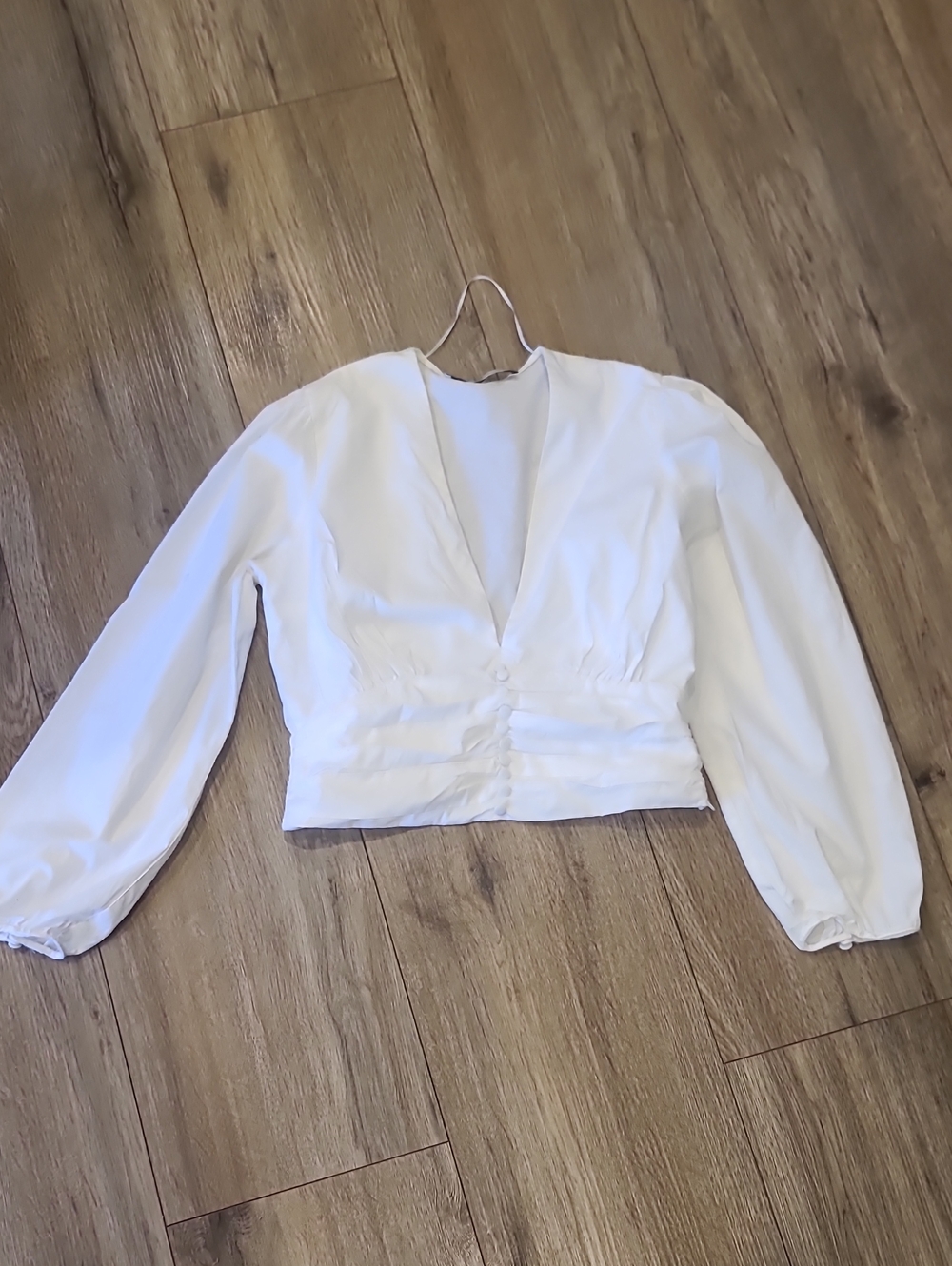 EUC Zara Poplin Crop Blouse White Xs
